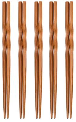 Produktbild von 5 Paar Essstäbchen, rutschfest, hitzebeständig, aus karbonisiertem Naturbambusholz, gedreht, chinesische Essstäbchen, Küchenhelfer