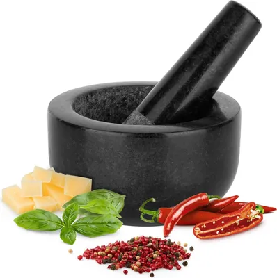 Produktbild von Küchenroller mit Stampfer - Pesto-Küchenroller - 1 Stück - Schwarz - Granit - 12 cm