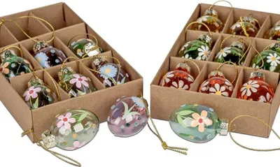 Produktbild von Set Mini Ostereier Set mit Blumendekor, 9 Stück, Glaskugeln für Osterstrauß Dekoration