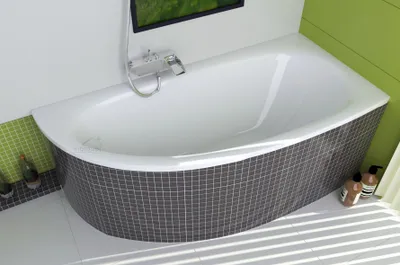 Produktbild von ECOLAM Badewanne Wanne Eckbadewanne Milena Design Acryl weiß 150x70 cm RECHTS + Ablaufgarnitur Ab- und Überlauf Automatik Füße Silikon