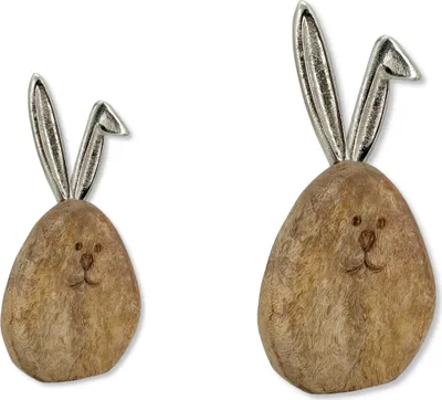 Produktbild von Holz und Metall Osterdeko Osterei mit Hasenohren - Set klein und groß Ostereier Oster-Deko Tisch Dekoration