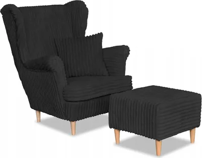 Produktbild von Family Meble Ohrensessel mit Hocker Rene Relaxsessel Skandinavisch Bequemer Cord Sessel Loungesessel Fernsehsessel Wohnzimmer Schlafzimmer (Estell 11)