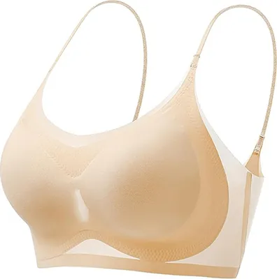 Obrázek produktu pro ASKSA Dámská sportovní podprsenka Ultra Thin Silk Oversized Without Underwire Sling Bra Lightweight Stretch Push Up Bra, Skin Colour, 2XL