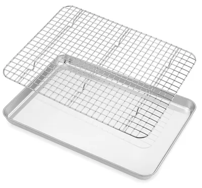 Immagine prodotto di Omgoods - Teglia da forno in acciaio inossidabile con griglia di raffreddamento - 40,5 x 30,5 cm