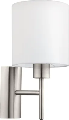 Produktbild von EGLO Wandlampe Pasteri, 1 flammige Textil Wandleuchte, Flurlampe aus Metall in Silber und Stoff in Weiß, E27 Fassung
