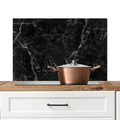 Produktbild von KitchenYeah®  Spritzschutz Küche - Küchenrückwand - Wandschutz für Herd und Spüle - Marmor - Schwarz - Weiß - Textur - Marmoroptik 80x55 - Alu-Dibond (Alternative zum Spritzschutz aus Glas) - Hitzebes
