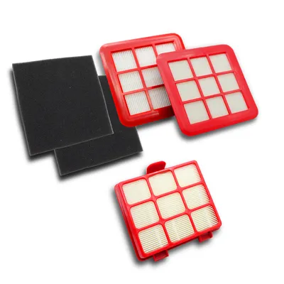 A set of vacuum cleaner filters on a white background.