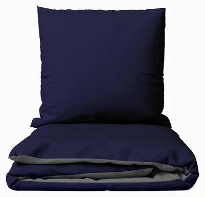 Produktbild von Mikrofaser Bettwäsche Set 135x200 cm Wendebettwäsche Blau Anthrazit Einfarbig Design mit Reißverschluss