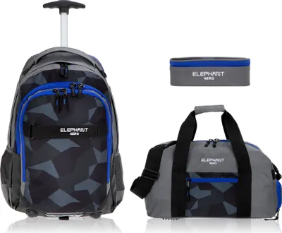 Produktbild von Schultrolley 3 Teile Set Jungen Elephant Hero Signature Trolley Rucksack Trolly Sporttasche Mäppchen Box Camouflage 12771 Cyber Camo Blau tsmb
