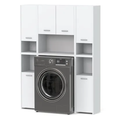Produktbild von STIV Möbel | Großes Badmöbel Set Weiß Matt 124x30x165 cm | 2 Hochschränke + Waschmaschinenschrank