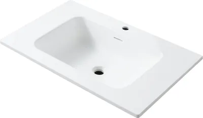 Produktbild von Aufsatzwaschbecken 80 cm Mattweiß Mineralguss mit Überlauf und Hahnloch schlankes Design