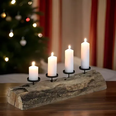 Image de XXL Bougeoir en bois 70cm Décoration de Noël Bougeoir couronne de l'Avent oblongue