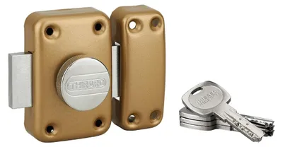 Image de Verrou à bouton Transit 2 pour porte d'entrée, cylindre 45mm, 4 clés, époxy or - THIRARD