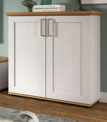 Produktbild von Kommode "Mirano" in weiß Lärche und Eiche Artisan Landhaus Highboard 84 x 88 cm