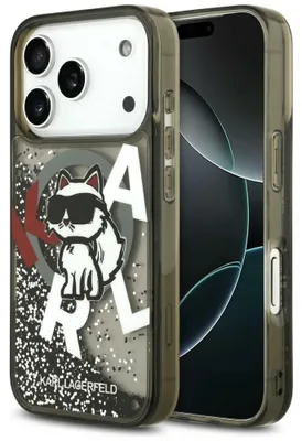 Obrázok produktu pre Karl Lagerfeld – Liquid Glitter Choupette Logo MagSafe obal na iPhone 17 Pro Max – čierny