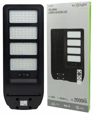 Image de Lampe de rue solaire 200 W, 2 000 lm, 4 000 K, batterie 15 Ah, PILOT Ecolight EC20684