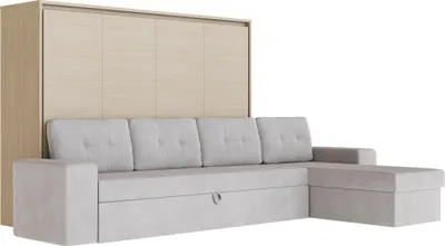 Produktbild von Schrankbett M2 Horizontal 140x200  mit Ecksofa Sandgrau Kaiserberg Eiche
