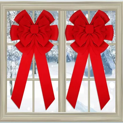 Productafbeelding van Fluwelen kerststrik - Set van 2 - 90 cm x 45 cm - Grote rode deurstrikken - Kerstboomstrik - Kerstkrans - Strik - Thuis