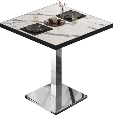 Produktbild von BM | Bistrotisch | B:T:H 60 x 60 x 75 cm | Weiß Marmor / Edelstahl | Quadratisch | Schwarzer Rand | Bistro Tisch Esstisch