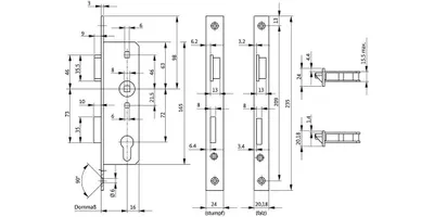 Produktbild von BKS Glastür-Einsteckschloss PZ DIN R Dorn 45mm Entfernung 72mm Vierkant 8mm Stulp 20mm käntig - 71016