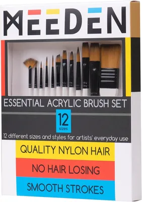 Produktbild von MEEDEN Pinsel Set 12 teilig für Acryl Öl Aquarell Nylon Malpinsel mit Holzgriff