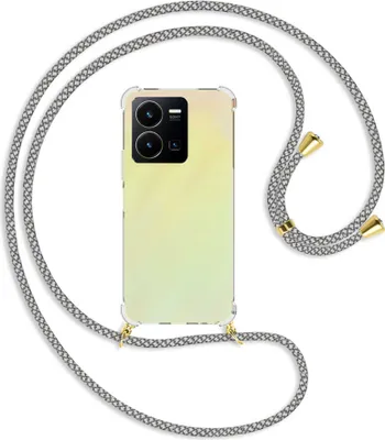 Produktbild von Handykette Backcover-Schutzhülle mit Band (Metall goldfarben) für vivo Y35 4G (6.58''), vivo Y22s - weiß/grau kariert