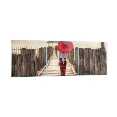 Produktbild von Bilder auf glas - 3 Teile - Birma Regenschirm Brücke - 90x30cm - Glasbilder - Wandbilder - Bilder - zum Aufhängen bereit - Wanddekoration aus Glas - Glas Bilder - Wandbild auf Glas - GCA90x30-4261