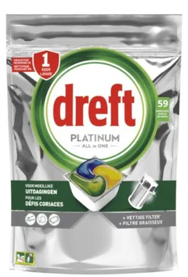 Produktbild von Dreft Platinum All in 1 – 59 Tabletten, 879 g, Zitrone, Geschirrspültabs