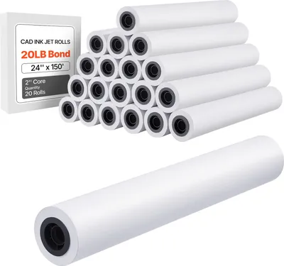 Produktbild von SucceBuy Breitformatpapier Papierrollen 609,6 mm (B) / 45,7 m (L), 20 CAD-Papierrollen 20 lb Plotterpapierrollen geeignet für CAD-Zeichnungen, technische Pläne, GIS-Karten und Architekturentwürfe