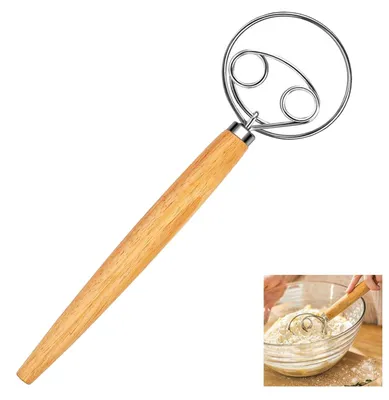 Teigbesen aus Edelstahl 304, Holzgriff, Handmixer für Brot- und Pizzateig