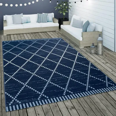 Produktbild von In- & Outdoor Flachgewebe Teppich Ethno Geometrisch Skandi-Design In Blau Weiß Grösse 80x150 cm