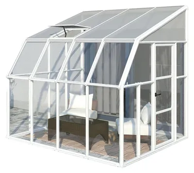 Image de Serre plastique adossée Rion Sun Room 44 blanche 260x258x266 cm