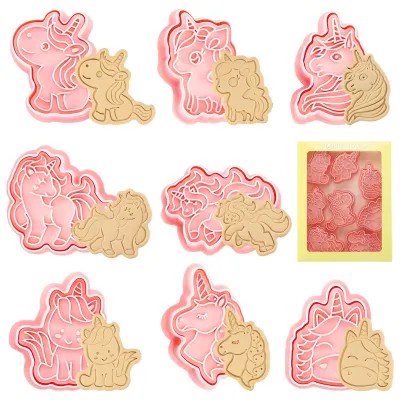 Image de Lot de 8 emporte-pièces licorne pour décorer les gâteaux, emporte-pièces 3D pour la pâte à biscuits, le fondant et les pâtisseries.