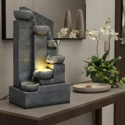 Produktbild von Zimmerbrunnen mit LED Beleuchtung Kaskade LR003 Gartenbrunnen 45 cm Springbrunnen Wasserspiel Deko-Brunnen