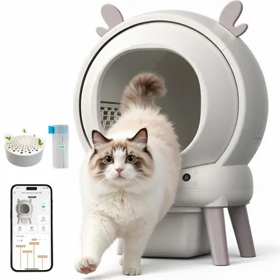 Produktbild von Katzentoilette Selbstreinigende XXL Katzenklo mit App-Steuerung, für mehrere Katzen, 9-fach Anti-Klemm-Sensoren, geruchsarm, leise, Weiß