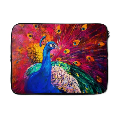 Produktbild von MuchoWow® Laptop Hülle 13 Zoll Gemälde - Vogel - Pfau - Ölgemälde Laptoptasche - Laptophülle - Sleeve - Rundumschutz