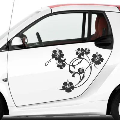 Produktbild von Aufkleber - Autoaufkleber-Set Hibiskus Swirl 2 Stk. je 50cm x 40cm schwarz - Tuning Carystyling Heckscheibe Auto