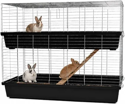 Produktbild von XXL 1,20 m schwarz doppel Hasenkäfig Meerschweinchenkäfig Kaninchen- und Meerschweinchenheim