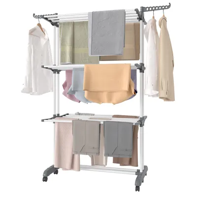 Produktbild von SONGMICS Wäscheständer, Standtrockner 4 Ebenen, Flügelwäscheständer, klappbare Flügel, mit Rollen, 63,5 x 125,5 x 173 cm, groß, einfacher Aufbau
