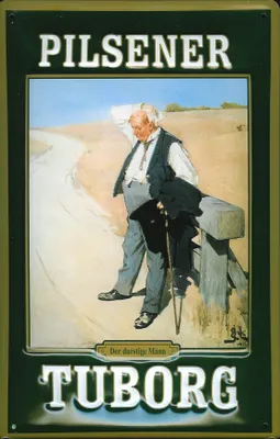 Produktbild von Blechschild Tuborg Bier Schild durstiger Mann nostalgisches Werbeschild