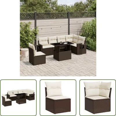 Produktbild von The Living Store 7-tlg. Garten-Sofagarnitur mit Kissen Braun Poly Rattan