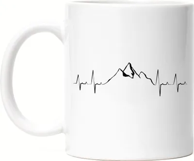 Produktbild von Berg Steigen Tasse Weiß Herzschlag Leidenschaft Sport Extremsport Sportler Berge Natur Gipfel Bergschuhe Luft