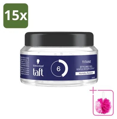 Immagine prodotto di 15 confezioni di gel modellante Taft Men Power Titane Hold 6 - Tenuta forte - 250 ml - Confezione - 15 pezzi