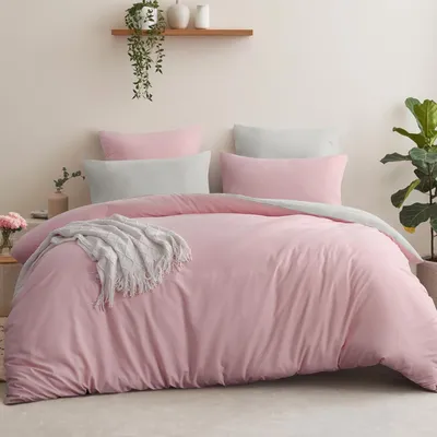 Obrázek produktu pro Sada povlečení na postel 220x240 cm, 3dílná, růžová/béžová, mikrovlákno, oboustranné povlečení se zapínáním na zip
