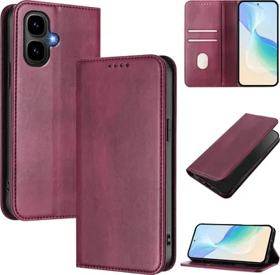 Produktbild von Handyhülle für Infinix Smart 10, Vintage Leder RFID Schutz Kartenfach Standfunktion Magnetische Klapphülle Rot