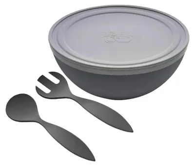 Produktbild von Schüssel Anthrazit mit Deckel und Salatbesteck Ø 26 cm aus natürlichen Materialien