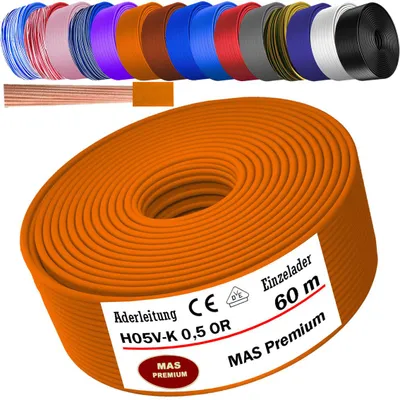 Produktbild von 60m Aderleitung H05 V-K 0,5 mm² Orange Einzelader flexibel