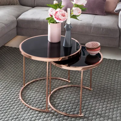 Produktbild von Design 2er Set Satztisch ø 42 cm / 45 cm  Metall Glas