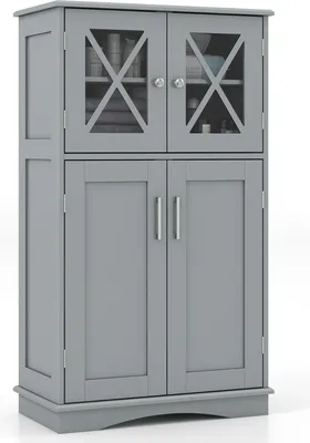Immagine prodotto di Mobile da bagno, mobile da bagno in legno, mobile laterale con 4 ante e ripiani regolabili, con protezione antiribaltamento, mobile multiuso 60x30x108 cm