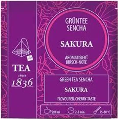 Produktbild von Grüntee Sencha Sakura Kirsch-Note aromatisiert 50 Pyramidenbeutel im Sachet à 3 g